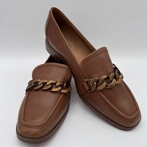 Vionic Brown Leather Chain-Trim Moccasin Loafers